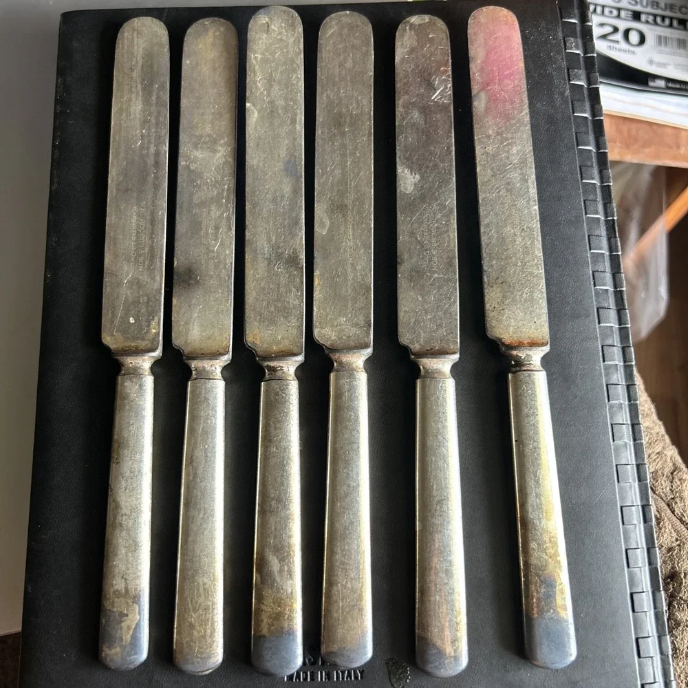6 1847 Rogers Bros Warranted 12DWT Knives Silver Plate